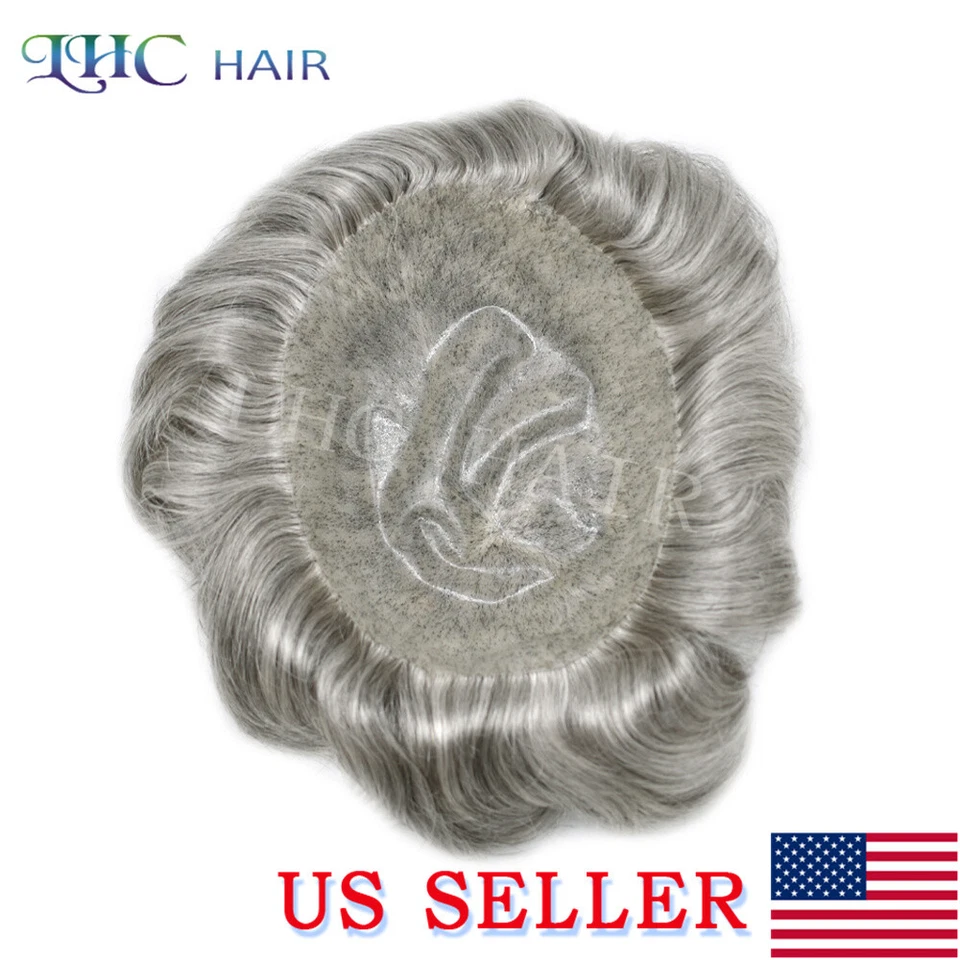 Sistema de reemplazo de cabello humano All Poly para hombre Toupee piel PU gris marrón Foto 4 de 4