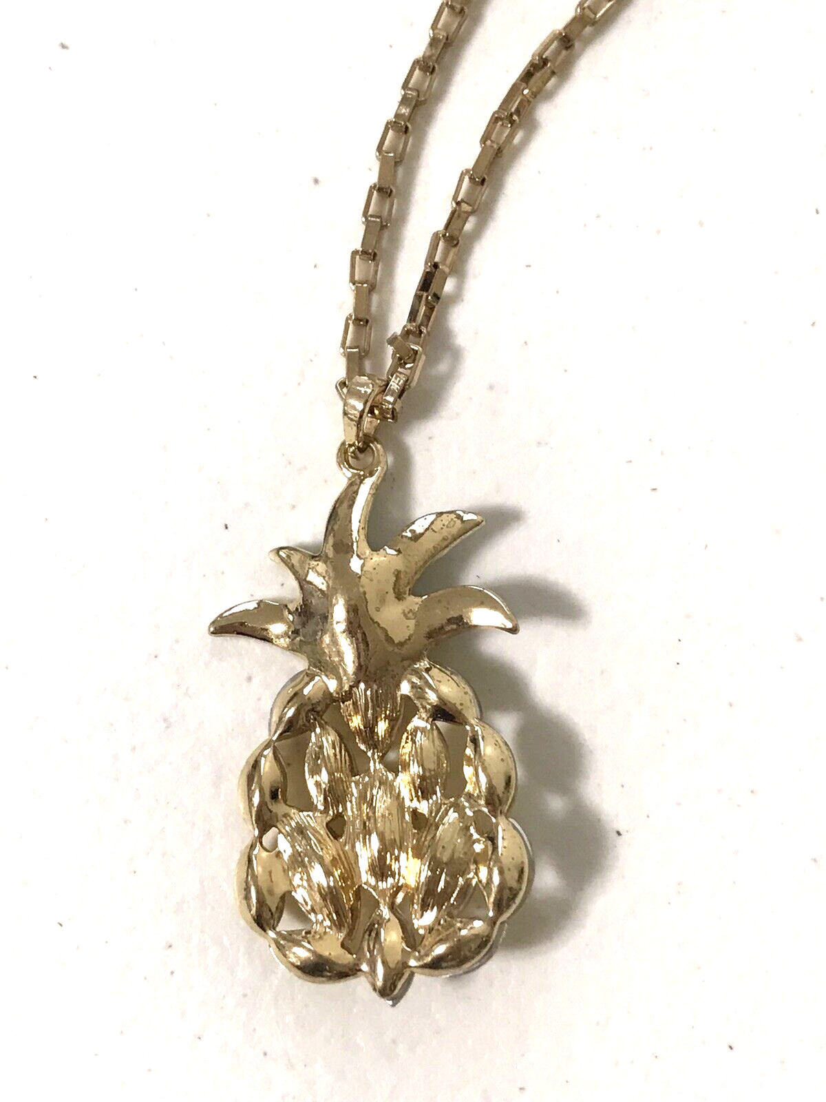 C1946 Signed Gold Tone Rhinestones Pineapple Pend… - image 8