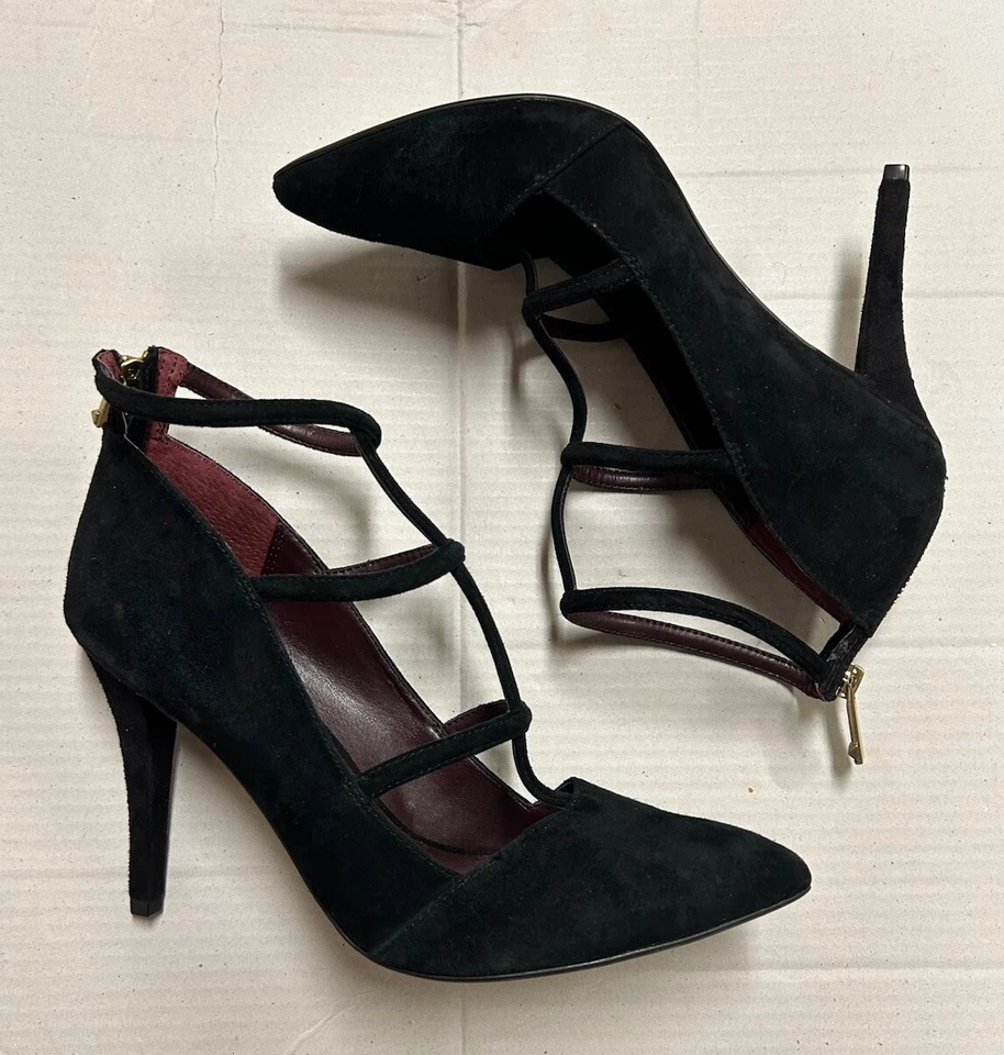 Zapatos de tacón de aguja Report Signature con correa en T EE. UU. 9 1/2 M, de gamuza negra Foto 3 de 4