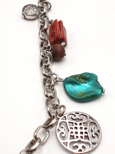 Multi Color Shell & Charm Necklace with Shell Stretch Bracelet and Earrings - Picture 3 of 16
