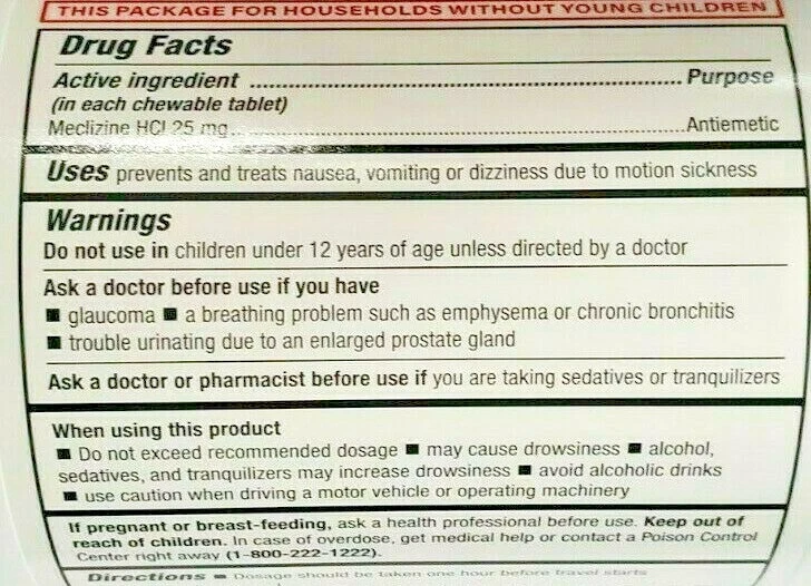 Comprimidos para enfermedades de viaje Rugby Meclizine 25 mg 1000ct - Fecha de caducidad 10-2026 Foto 2 de 3