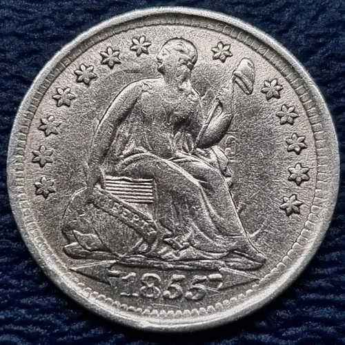 1855 Seated Liberty Half Dime 5c Higher Grade AU Details #72207