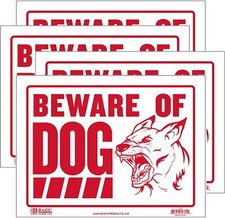 4 Pack - Beware Of Dog Sign 9"x12" Durable Plastic, Weatherproof - FAST SHIPPING