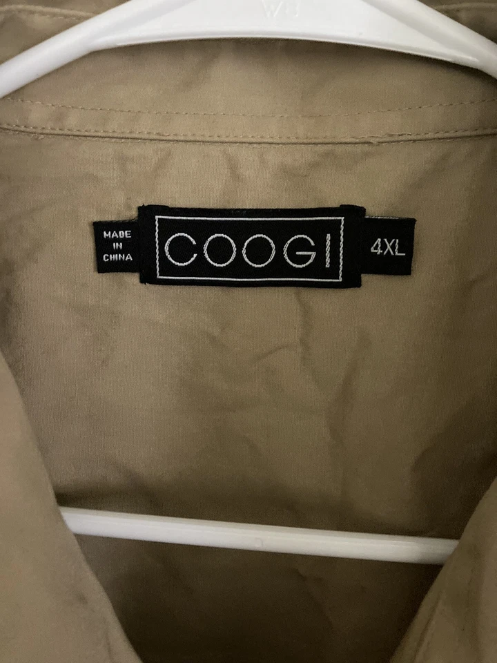 Coogi Embroidered Men’s Shirt Button-Up Epaulette Size 4XL Long Sleeve Tan Khaki - Image 3 of 4