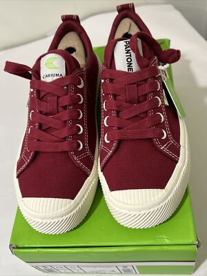 Cariuma Pantone Shoes Womens Size 6.5 Ruby Wine Low Canvas Thread NEW NIB