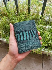 Green 100 Doubleside Genuine Nubuck Ostrich Leather skin Men Bifold Wallet