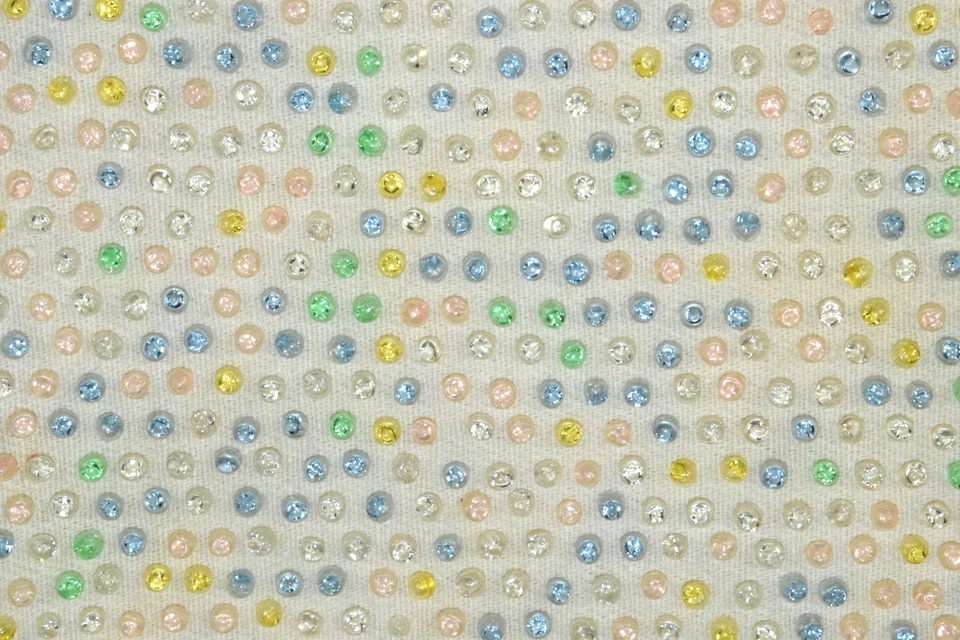 Vintage Beaded Handbag 50s Silky Ivory With Colorful Pastel Beads White Handle - Image 3 of 4