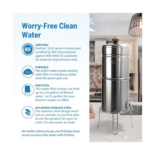 ProOne Traveler+ Stainless-Steel Gravity Filter System, 2.25-Gallon Water Cap... - Picture 3 of 6
