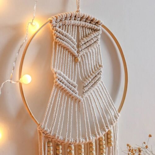 Macrame Wall Hanging Tapestry Woven Bohemian Handmade Tassel Deco circle beads - Picture 5 of 6