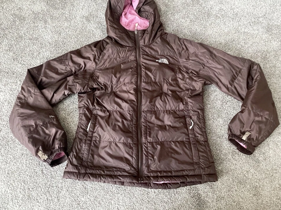 Jaqueta acolchoada North Face feminina média 700 ganso com capuz forrada floral - Imagem 2 de 4