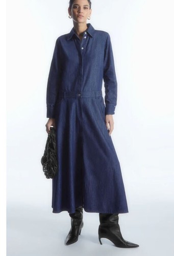 NEW COS Denim Midi Shirt Dress Women's Organic Cotton Long Sleeve - Size 8