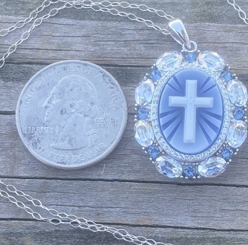 Ralph Lauren Cross Necklace .925 Sterling Silver with London blue topaz - Picture 10 of 12