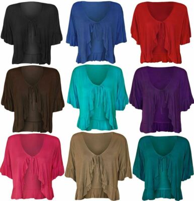 Damen-Cardigan mit Rüschen vorne zum Binden Oberteil Übergröße Partykleidung Bolero schickes Oberteil