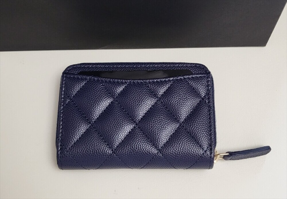 ●Chanel Wallet Card Case Coin  Holder Black Caviar Skin Coco Mark Cc image 2