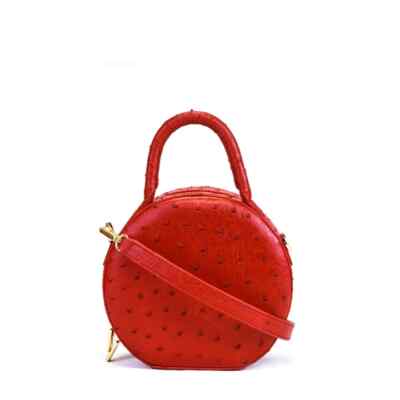 Giovanna Barrios Ostrich Round Purse - Red