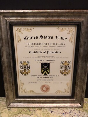 MASTER CHIEF PETTY OFFICER (E-9) U.S. Navy ~ Commemorative Promotion Certificate