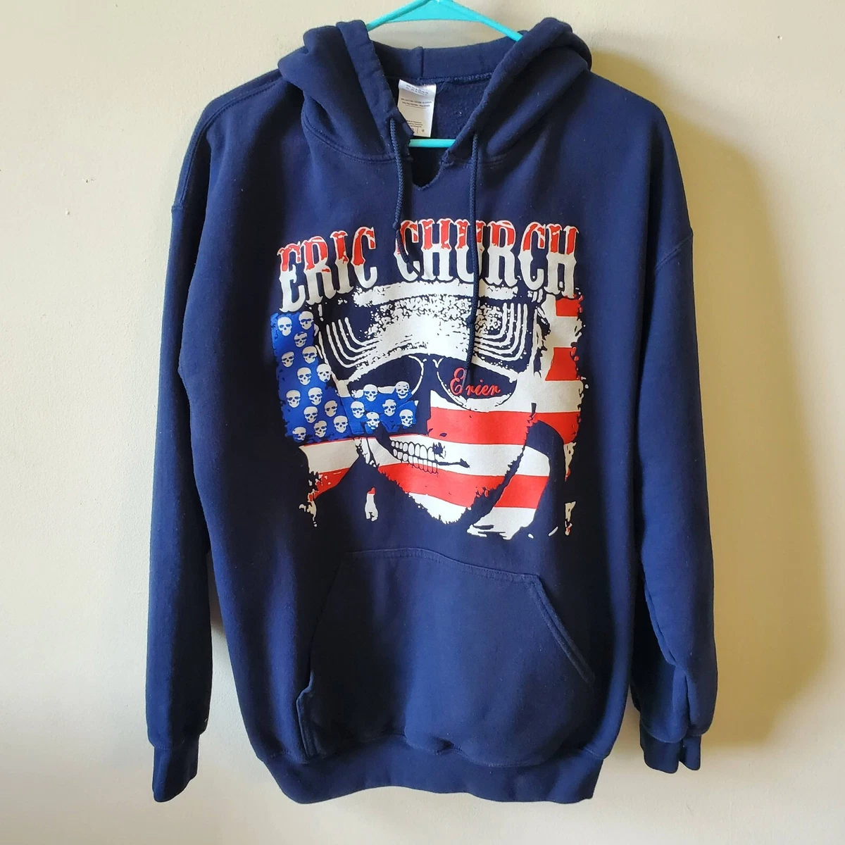 Eric Church Womens Hoodie Sweatshirt Size Large Blue band tee concert tee