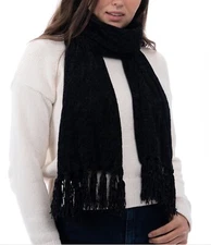 Style & Co Women's Fringe-Trim Chenille Scarf, Black 64"L x 13"W