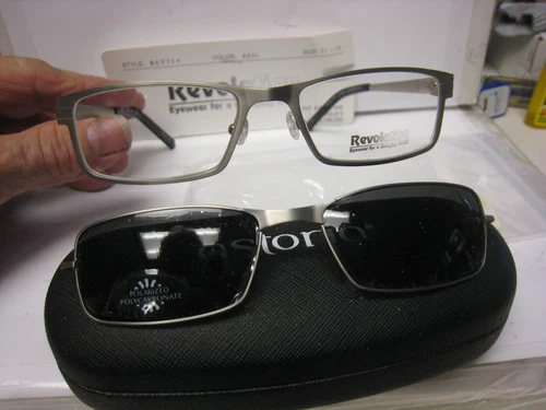 NEW Revolution Eyeglass Frame W/ Magnet sun shade REV714 BRSL 51-18-140 w/case