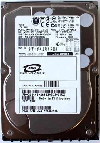 Hdd 73gb, fujitsu map3735nc u320 scsi/sca2/lvd p/n:ca06200-b60700du fw: 5608, p - Photo 3/3