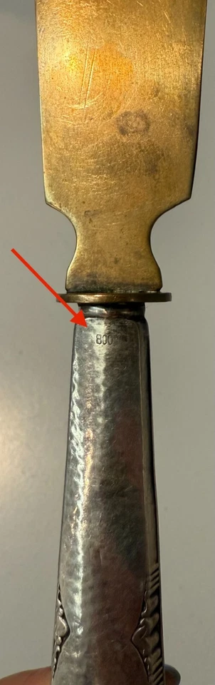 vintage "800" stamped handle serving knife/fish knife, decorated blade - Image 3 of 3