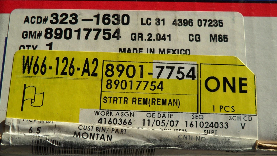 Motor De Arranque ACDelco 89017754 / 323-1630 se adapta 05-07 Buick Chevy Pontiac Saturn Foto 3 de 3