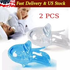 2XAnti Snoring Sleep Aid Device Silicone Tongue Mouthpiece Snore Stopper w/Case-