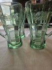 Coca-Cola Set of 4 Green Glass Mugs Embossed Logo 1994 Original — photo 2
