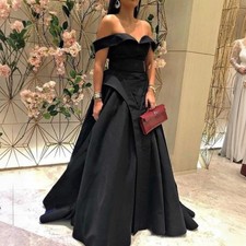 Black Off‑Shoulder Satin Evening Gown A‑Line Overskirt Formal Wedding Party Gown