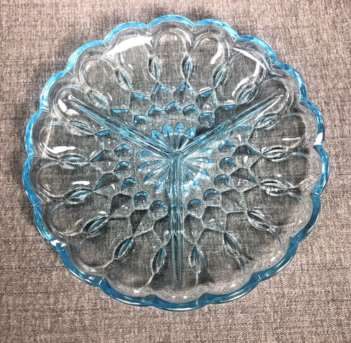 Vintage Anchor Hocking Fairfield Aqua Blue Divided Relish Tray-Dish 1950's-70's