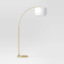 Knurled Metal Arc Floor Lamp with Tiered Shade Brass - Threshold