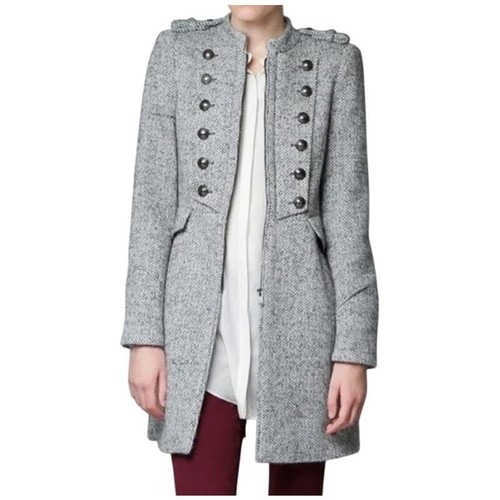 Zara Military Herringbone Wool Blend Coat Medium