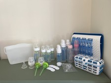 Lot Of 12 Dr Brown's Bottles, Nipples, Accessories, Drying Rack, Sterilizer Bag 