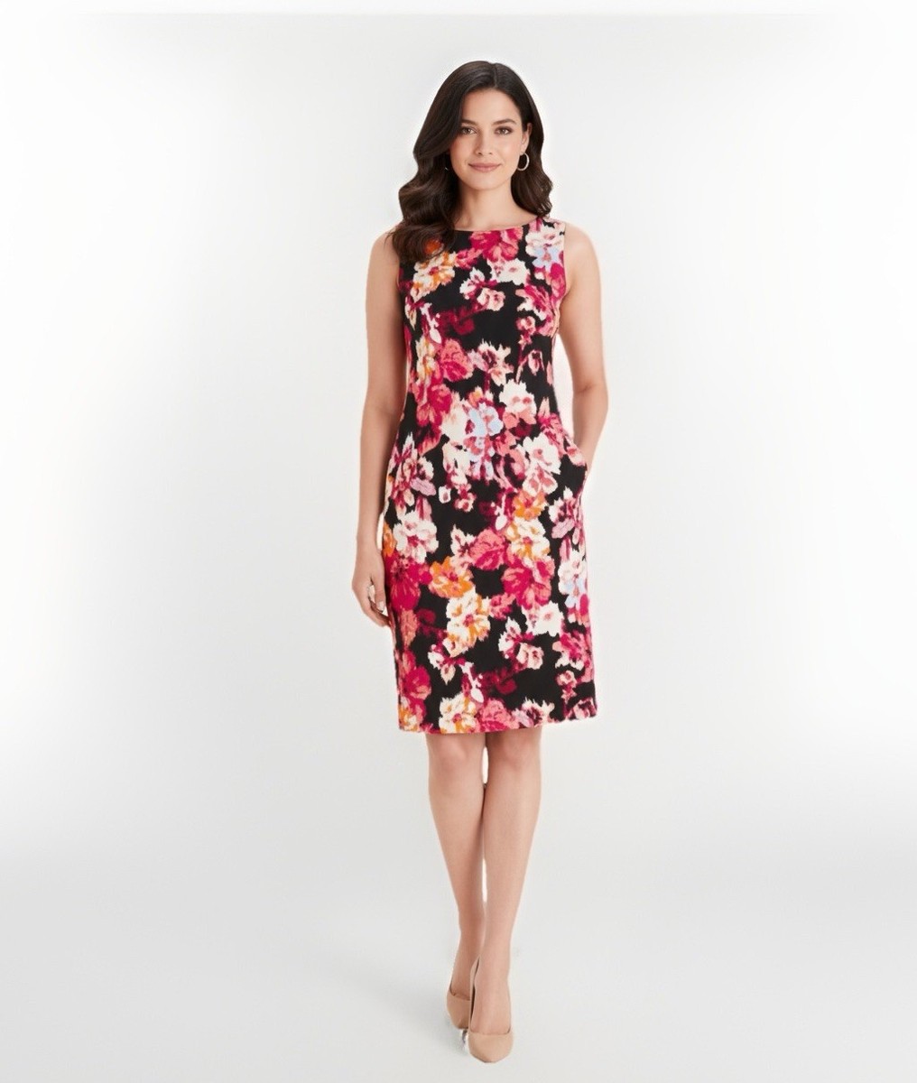 Chicos Womens Sleeveless Abstract Floral Ponte Colorful Shift Dress Size 14
