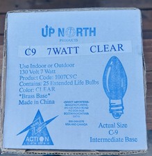 NEW BOX of 25 OUTDOOR C7 Clear Twinkle Light CHRISTMAS 7W Light bulbs 120v brass