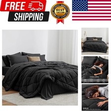 King Size Comforter Set Black, 7 Pieces King Bed in a Bag, All Season Bedding...