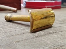 Vtg 1920 Gillette 3 Pc Gold Tech Ball End DE Safety Razor w/Original Blade USA!