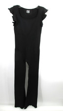 OQQ Athletic Bodysuit Women M Black Ribbed Bodycon Stretch Yoga Flare Leg