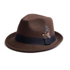 Short Brim Fedora Hats for Men  Women Felt Dress Panama Trilby Medium Coffee
