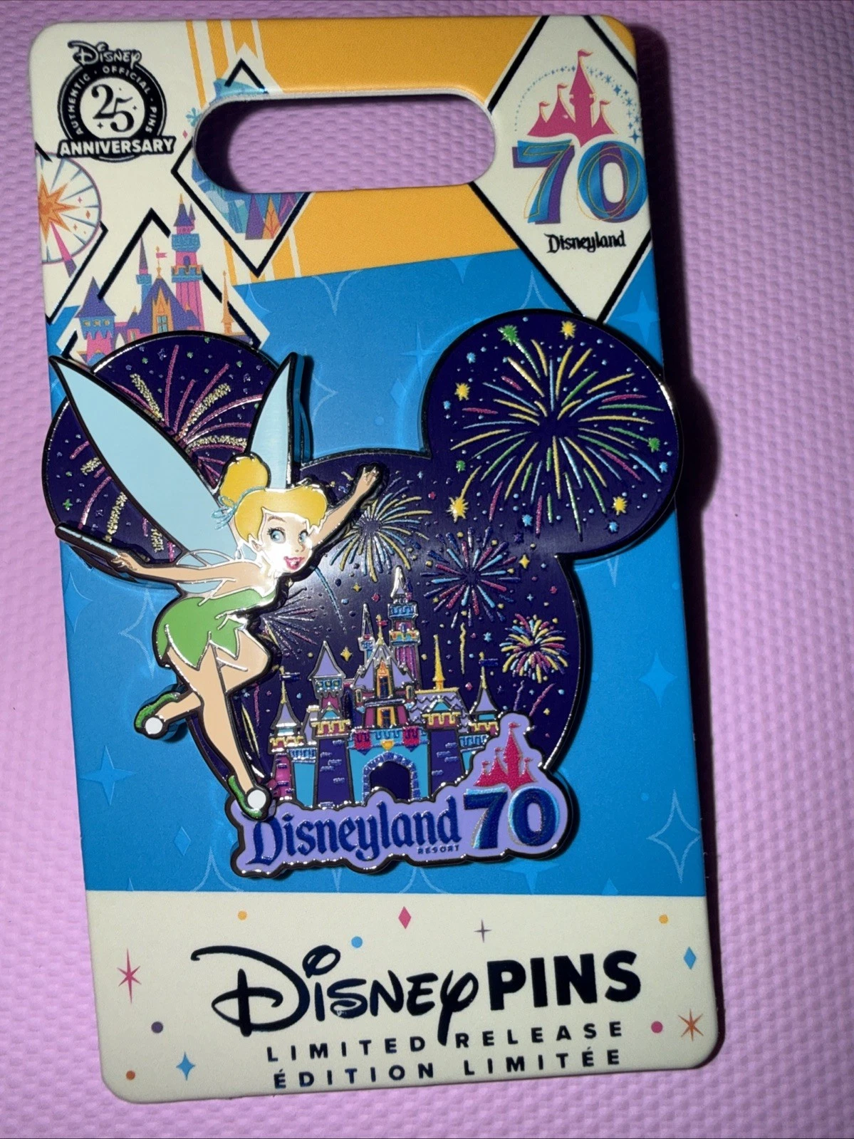 Disney Pin - Tinker Bell Fireworks Disneyland 70th Anniversary Castle
