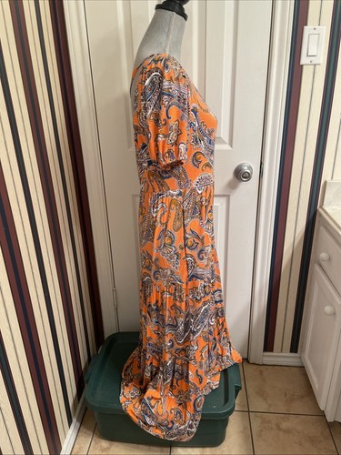 Boden Dress Womens 10 Paisley Orange Maxi Tier Crisscross - Picture 4 of 10