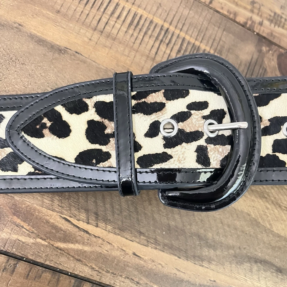 vintage Gail Labelle Black patent belt leopard belt buckle S 80s Cheetah Belt - Etsy main image 4