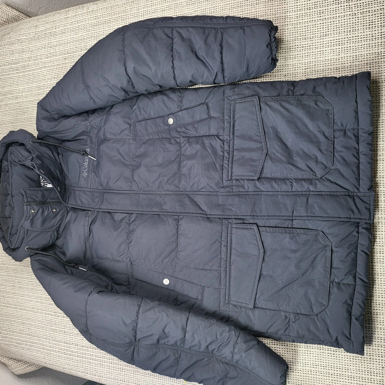 Columbia Coat Mens Small Black Thermal Coil Hooded Insulated Full Zip Parka