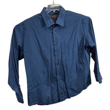 Ben Sherman Mens Stretch Blue Long-Sleeve Button-Up Shirt Size 18 34-35 Cotton B
