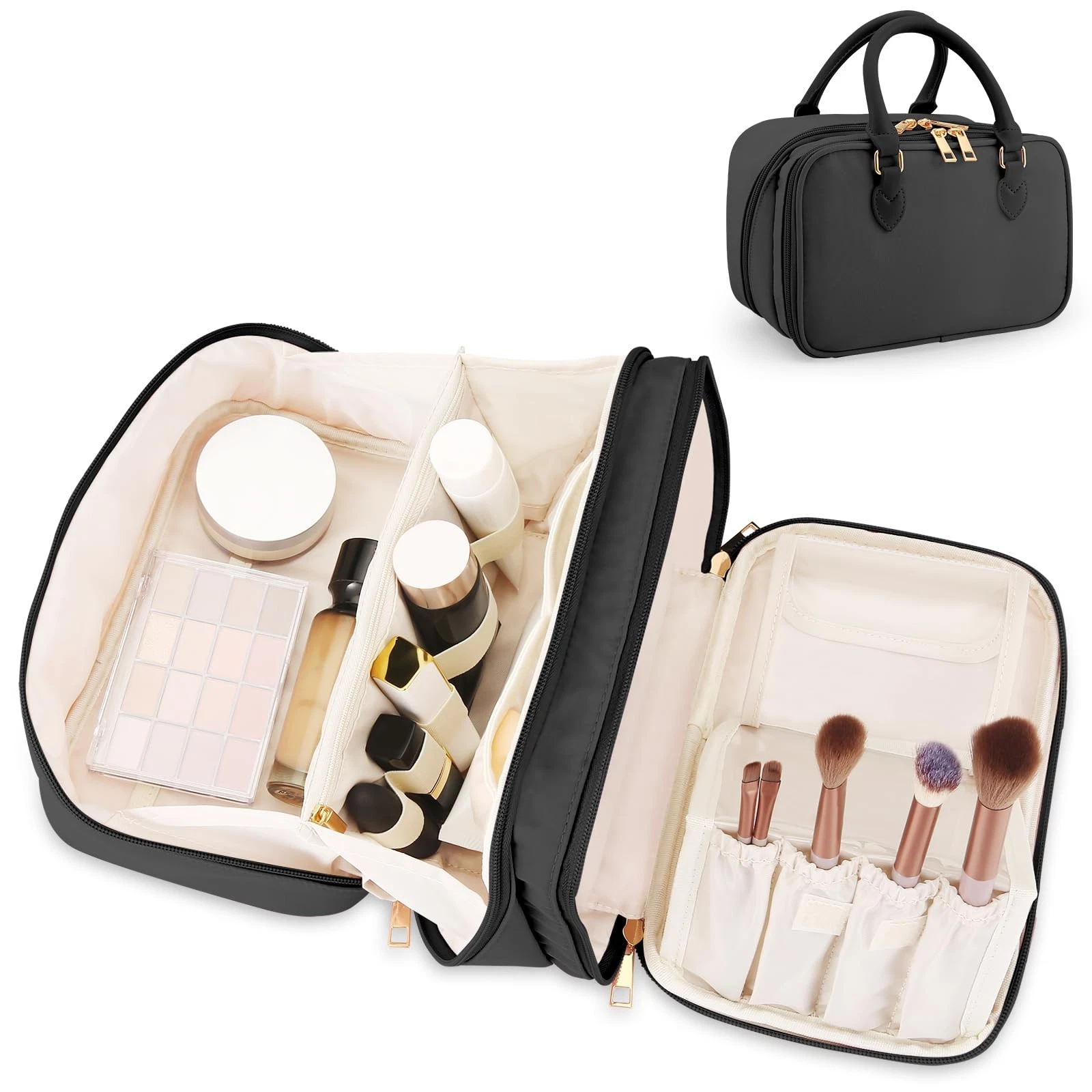 Travel Makeup Bag for Women Fashion Large Capacity Pouch Open Flat Cosmetic P...