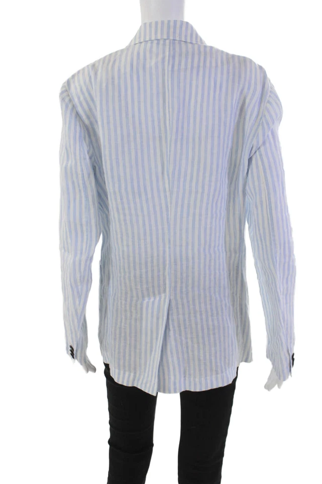 Chaqueta Barena Venezia Mujer Lino Rayas Abotonada Azul Talla 48 Foto 4 de 4