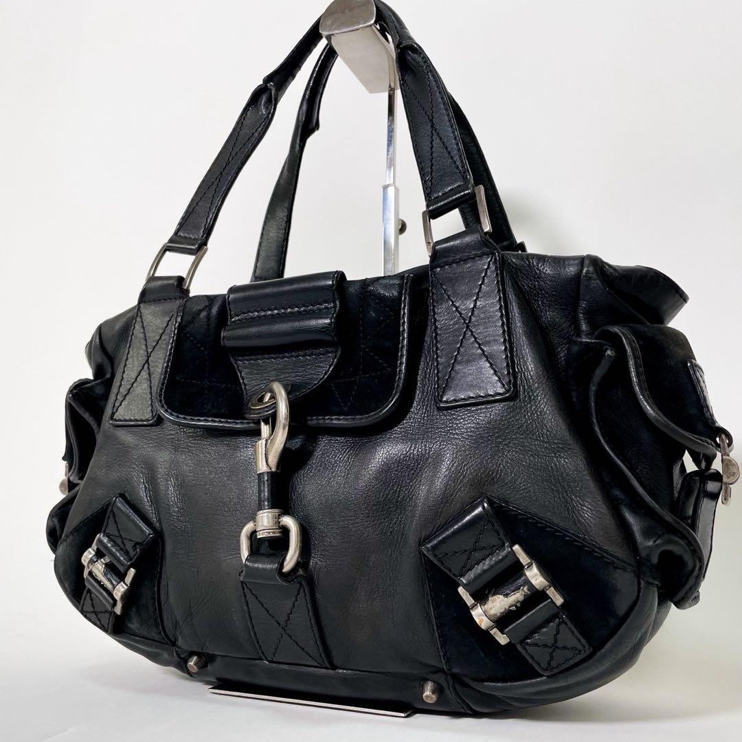 Dior Galliano Era Leather Hand Bag Black Silver Hardware