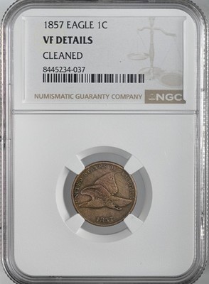 1857 1C  FLYING EAGLE CENT  NGC VF DETAILS ''CLEANED'' #8445234-037