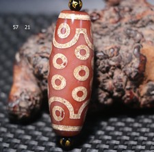 Tibetan Top Old Agate Red Color 21 Eyed Master Big Drum Shape dZi Bead Pendant R