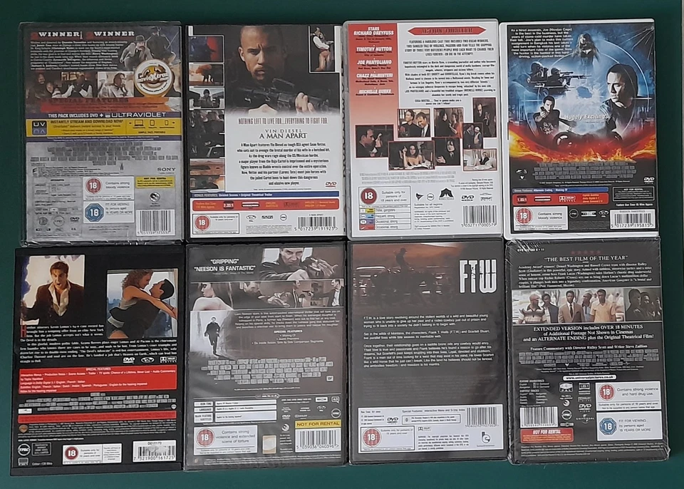 8 x Cert 18 Action Movies DVDs - 4 BRAND NEW & SEALED- 4 Used Django, FTW, T - Image 2 of 4